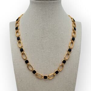 Worthington Gold-Tone Link Chain Necklace with Navy Cabochon Accents